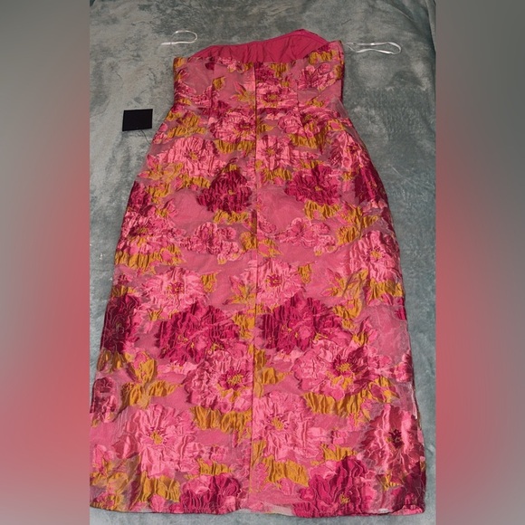 Lulus Upgraded Event Pink Jacquard Strapless Bustier Midi Dress  Large NWT - Picture 6 of 14